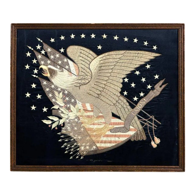 Antique Japanese Export Silk Embroidery Panel of American Union For Sale
