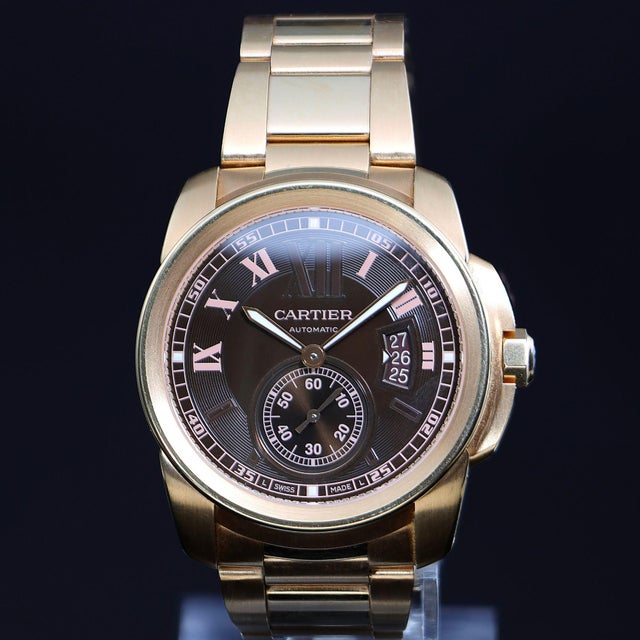 Metal Cartier Calibre De Cartier W7100040 Chocolate Dial 18k Rose Gold Watch Full Set For Sale - Image 7 of 18