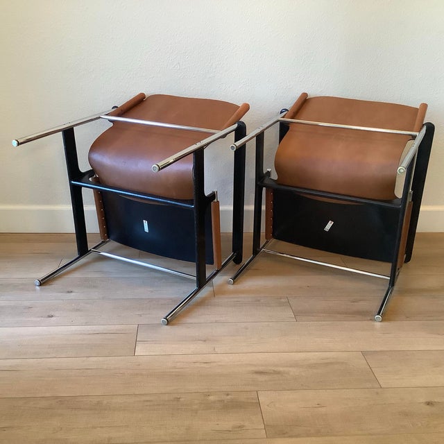 Pair of Vintage Charles Pollock 657 Armchairs for Knoll – Original Leather & Chrome For Sale - Image 9 of 12