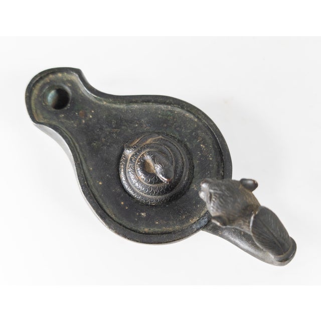 Verdigris 20th Century Hellenistic Greek or Roman Style Verdigris Bronze Oil Lamp For Sale - Image 8 of 18