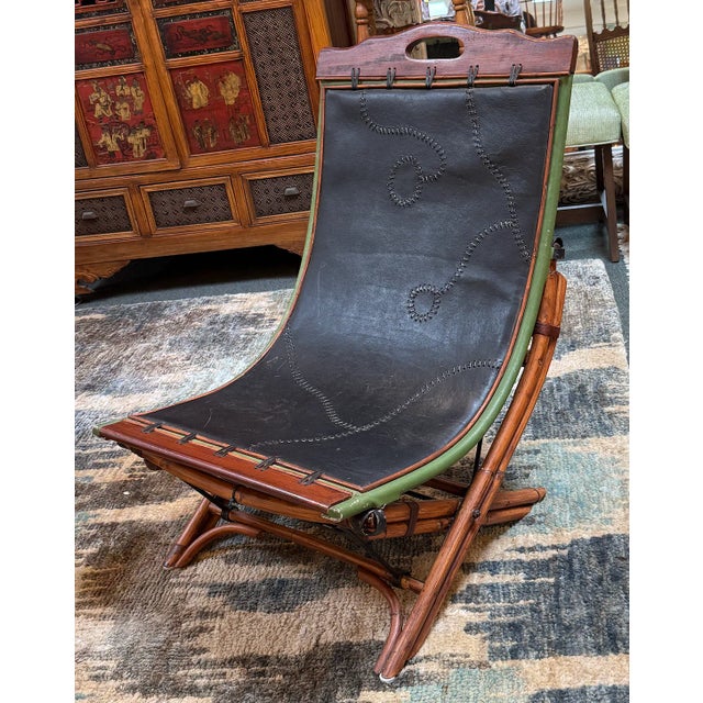Circa 1980's Ramon Castellano for Kalma Bamboo + Leather Collapsible Chair For Sale - Image 14 of 14