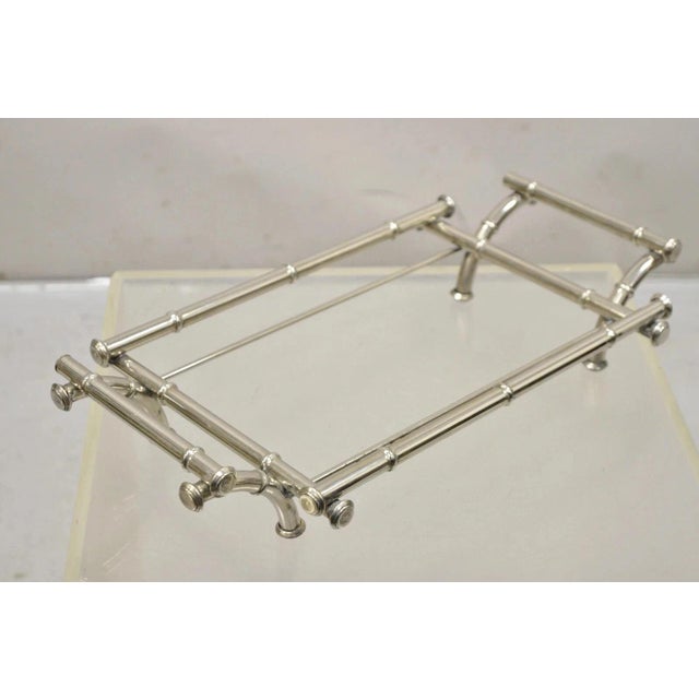 Vintage Italian Hollywood Regency Faux Bamboo Silver Plated Serving Platter Stand. Circa Mid 20th Century. Measurements:...