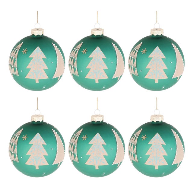 Kenneth Ludwig Chicago Beaded Pine Tree Ball Ornament (Set of 6) For Sale - Image 4 of 4