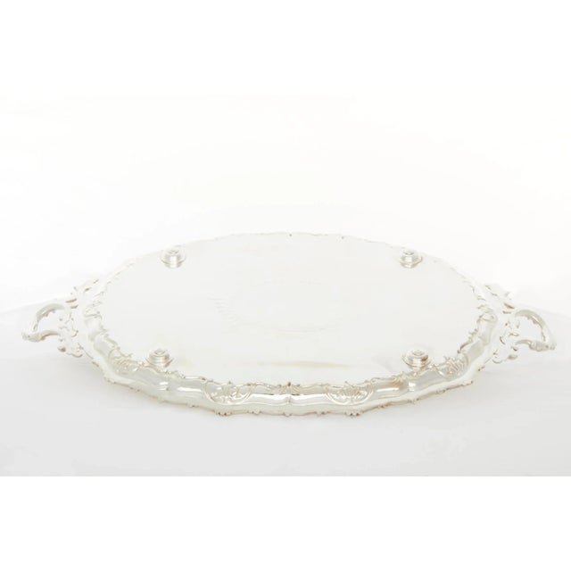 Large and heavy, Edwardian, Silver plated barware / tableware serving Tray . The tray features flat chased interior and...