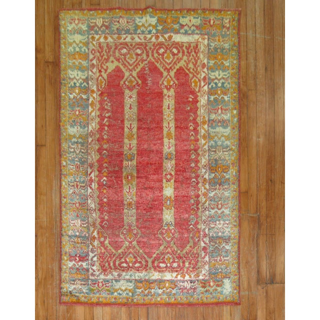 Antique Zabihi Collection Angora Oushak Scroll Prayer Rug - 3'9" x 5'10" For Sale - Image 4 of 7