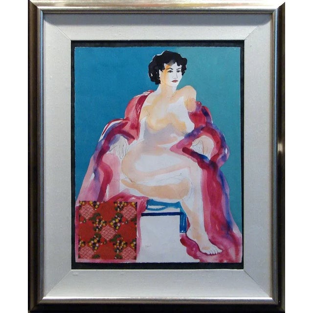 1990s Abstract Figurative Female Nude Watercolor Painting by Mel Carter, Framed For Sale