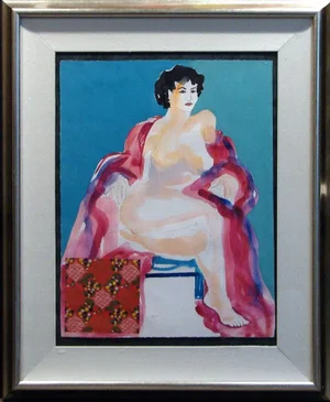 1990s Abstract Figurative Female Nude Watercolor Painting by Mel Carter, Framed