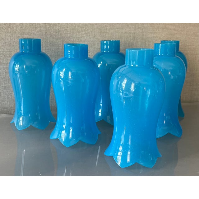 Antique French Opaline Glass Hurricane Shades for Chandelier Candle or Electric Light Wall Sconces - Set of 6 For Sale - Image 9 of 18
