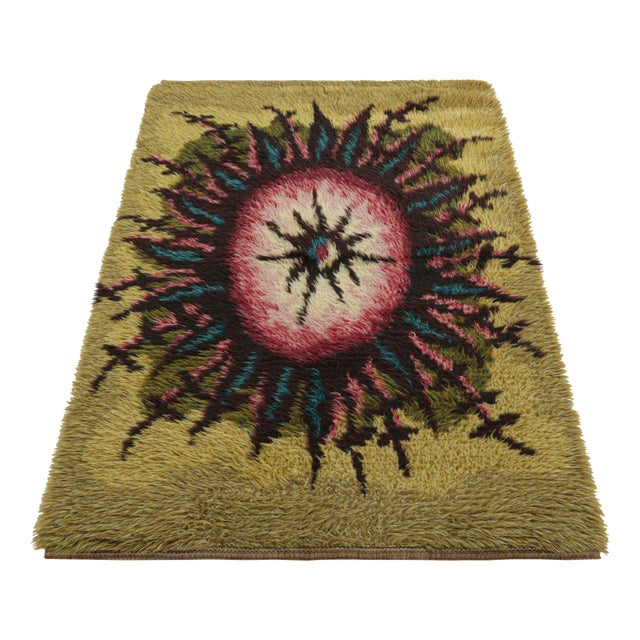 1960s Vintage Swedish Rug in Green and Black With Medallion | Rug & Kilim For Sale - Image 5 of 8