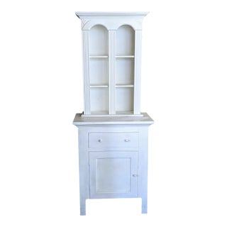 2 Piece Slender Farmhouse Cabinet and Shelving With Neoclassical Lines For Sale