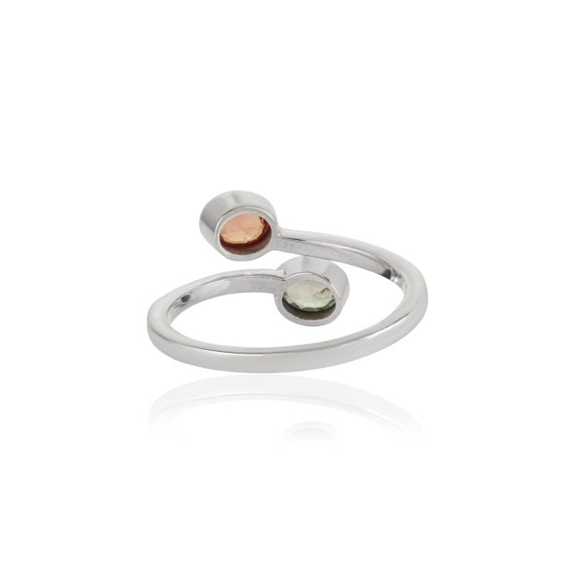 Green 14k Gold Modern Toi Et Moi Natural Multi Sapphire Open Bypass Ring Size 7 For Sale - Image 8 of 14