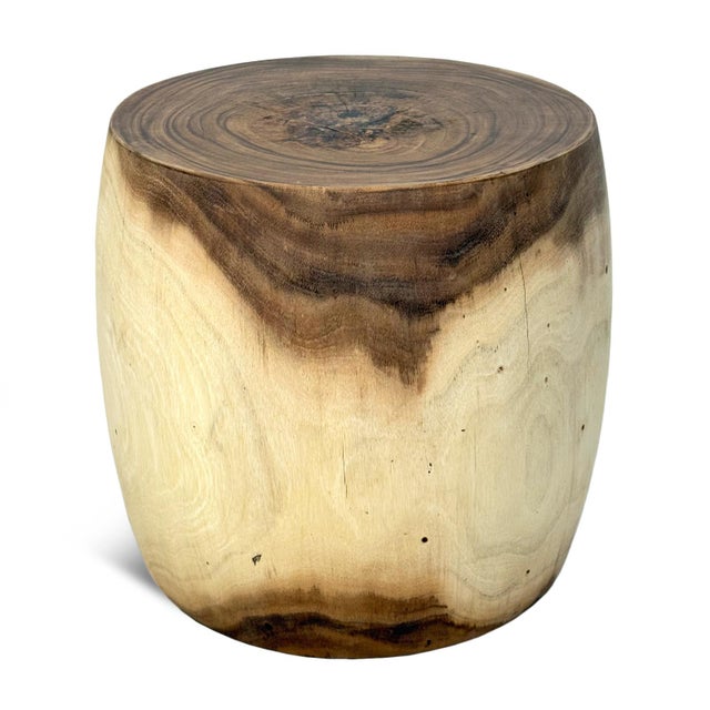 Raw Acacia Wood Drum Side Table / Stool For Sale - Image 4 of 4