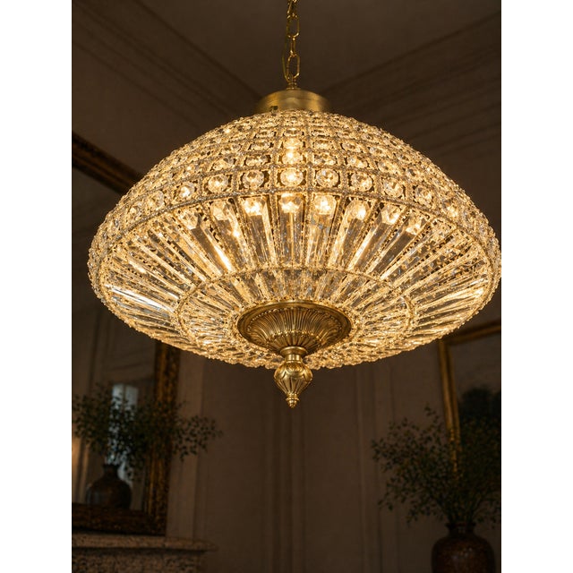 1960 French Gold Bronze Crystal Chandelier 1 Light For Sale - Image 4 of 12