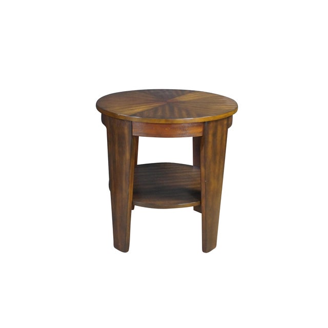 Pair of contemporary transitional "Rhone" round end tables by Hammary. Showcases a clean, substantial silhouette that...