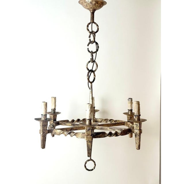 Arts and Crafts Golden Hand-Forged Six-Light Iron Chandelier, Germany, 1920s For Sale - Image 14 of 18