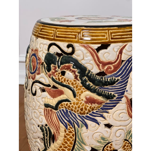 20th Century Chinese Dragon Ceramic Hand-Painted Garden Stool For Sale - Image 9 of 14