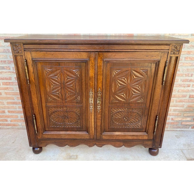 Spanish Carved Oak Cabinet with Geometric Panels, Early 20th Century For Sale - Image 11 of 15