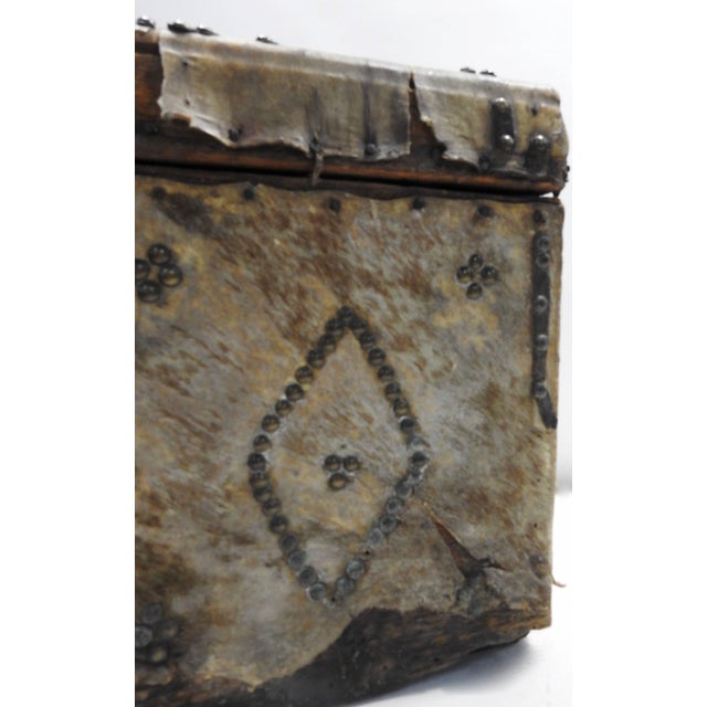 Wood 19th Century Spanish Colonial Trunk Covered in Hide For Sale - Image 7 of 11