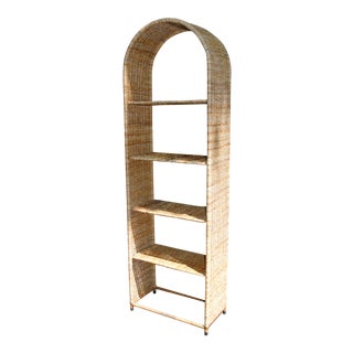Vintage Coastal Grandmother Influenced Arched Wicker Etagere For Sale