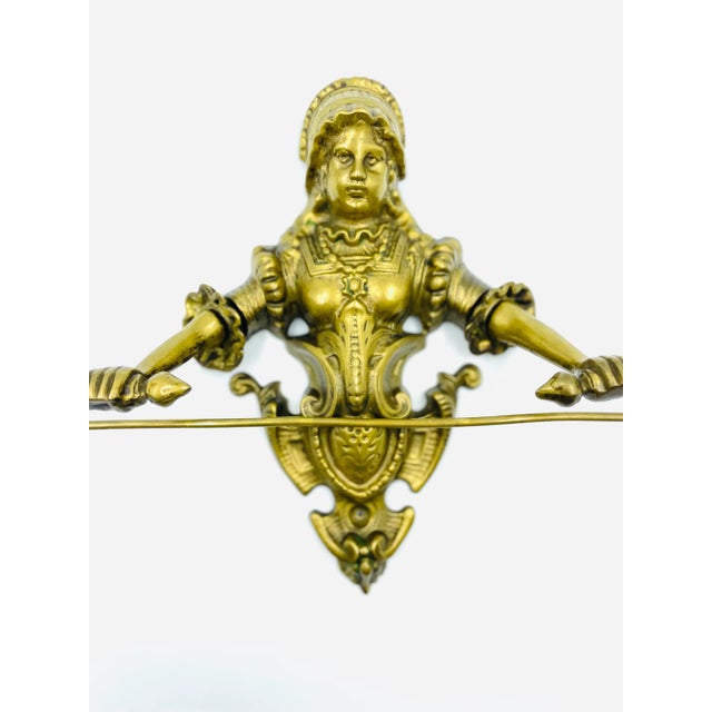 Victorian Mid 20th Century Victorian Style Brass Towel Holder With Woman Holding Rack For Sale - Image 3 of 12