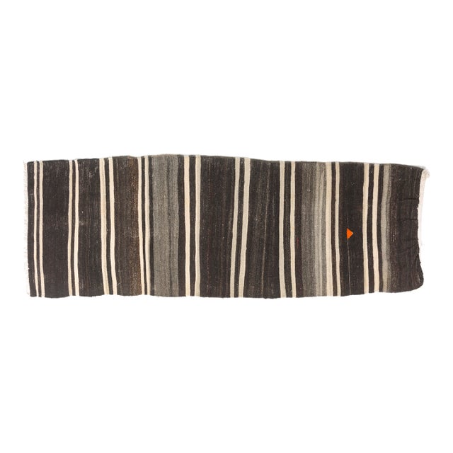 Anatolian Black & White Stripe Kilim Runner For Sale