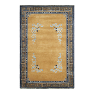 Rug & Kilim’s Chinese Art Deco Style Rug in Amber Gold With Floral Patterns