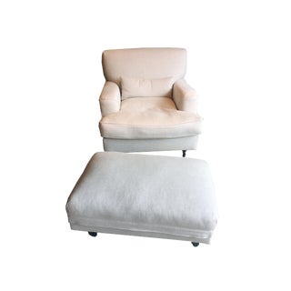 Cream Fabric Raffles De Padova Arm Chair & Ottoman For Sale