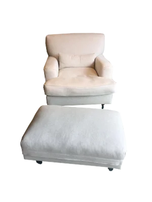 Cream Fabric Raffles De Padova Arm Chair & Ottoman