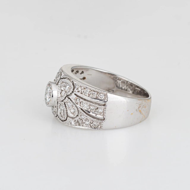 Diamond Half Band Wide Cigar Ring 18k White Gold Size 5.5 For Sale - Image 4 of 6