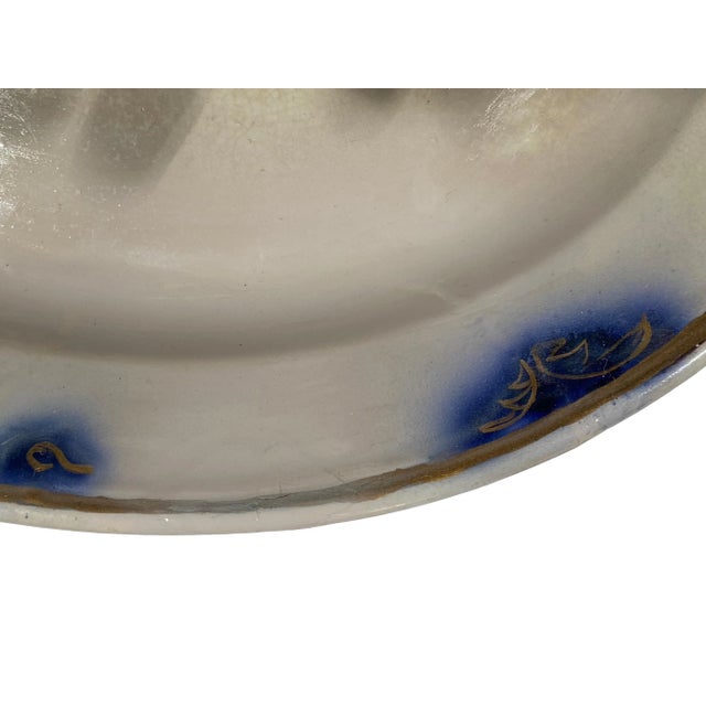 Platter - English China, Blue & White Gold Rim - Decorated With Blue Leaf Motif. "Elsinore" - 1880's For Sale - Image 4 of 6