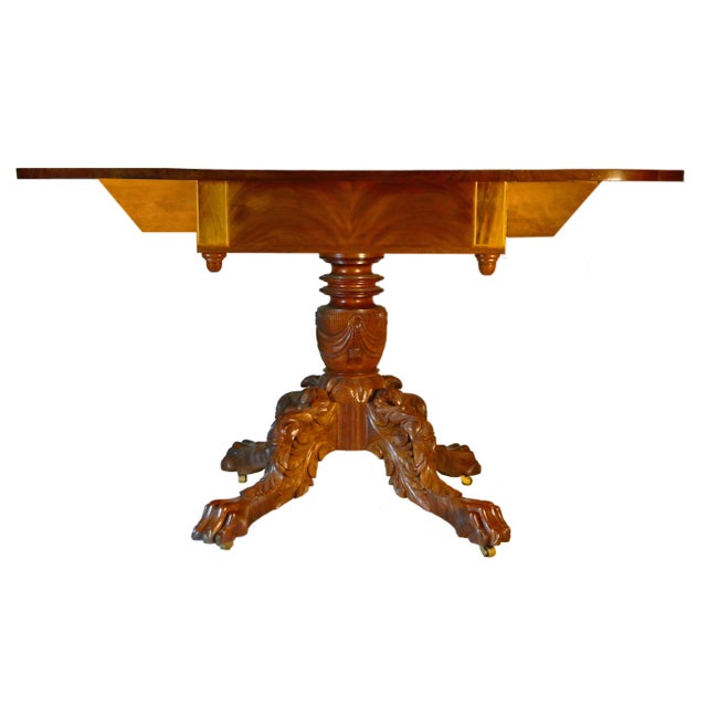 Late 19th century American mahogany Pembroke table. Top made of single solid boards with figured mahogany leaves....