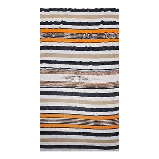 Vintage American Southwestern Serape Kilim, Handwoven Stripe Pattern, Ivory & Tan, 5x8 For Sale