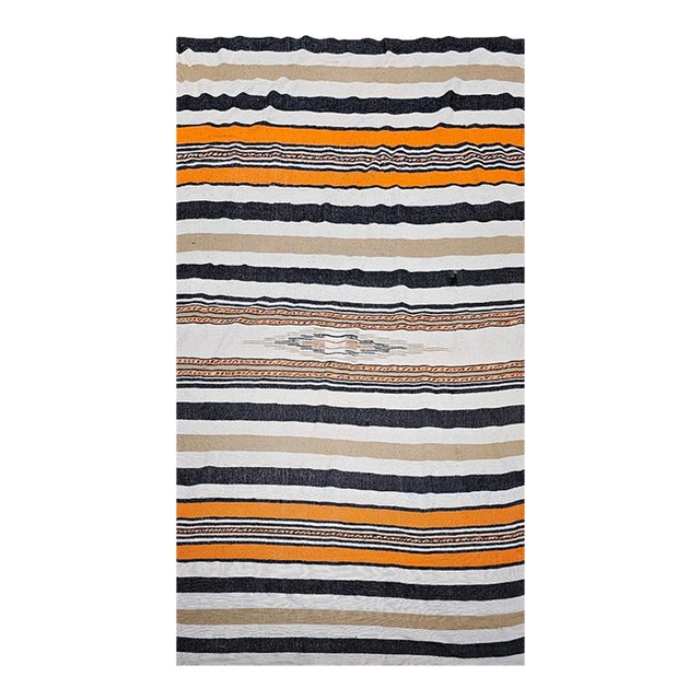 Vintage American Southwestern Serape Kilim, Handwoven Stripe Pattern, Ivory & Tan, 5x8 For Sale