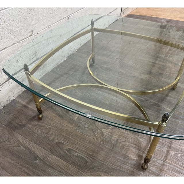 Vintage Hollywood Regency Brass Coffee Table With Beveled Glass Top For Sale - Image 9 of 13