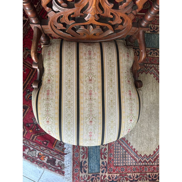 19thC Victorian Renaissance Revival Carved Walnut Armorial Slipper Chair. For Sale - Image 11 of 11
