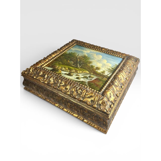 Large Florentine Giltwood Box With J. Van Ruisdael Dutch Landscape Painting. For Sale - Image 12 of 14