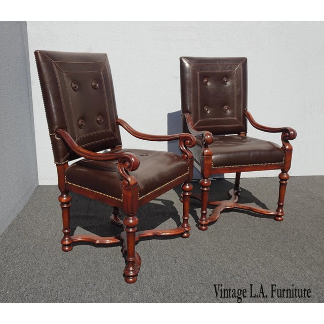 Theodore Alexander Brown Leather Library Side Chairs French Traditional - a Pair For Sale - Image 13 of 13