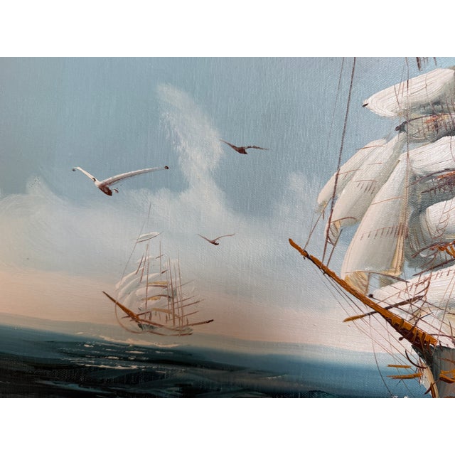 Late 20th Century Listed Artist Hewett Jackson Original Oil Painting | Tall Ship Seascape | Framed For Sale - Image 14 of 14
