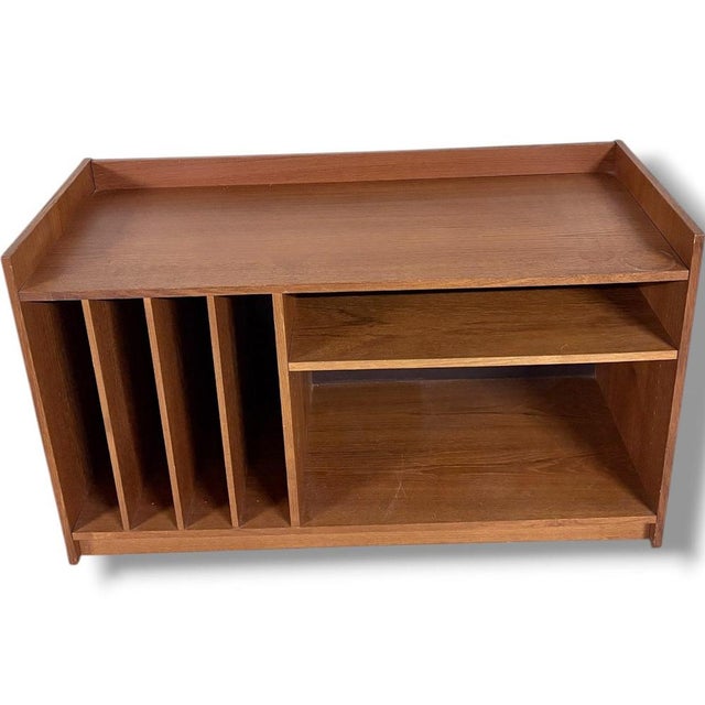 Mid-Century Danish Teak Media Cabinet with Vinyl Storage and Open Shelving For Sale - Image 3 of 10
