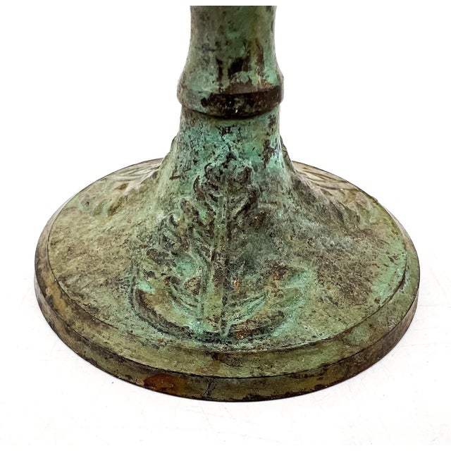 Pair of Vintage Verdigris Patinated Brass Candlesticks With Foliate Motifs – Rustic European / Old World For Sale - Image 9 of 9