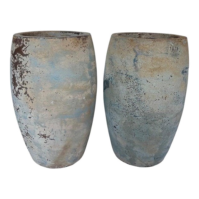 Pair of Monumental Atelier Vierkant Style Planters - Ocean Blue Patina For Sale