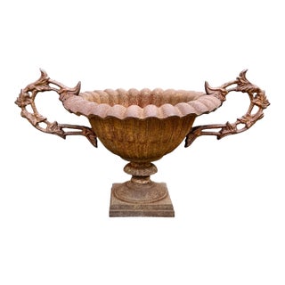 Antique English Cast Iron Garden Urn Planter, 19th Century For Sale