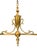 Three light sockets under a black tole/brass shade on each end, raised on turned brass legs with ball feet, joined by a...