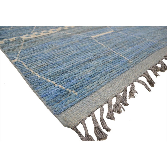 Moroccan 9 X 13 Modern Moroccan Style Hand-Knotted Wool Rug in Blue For Sale - Image 3 of 4