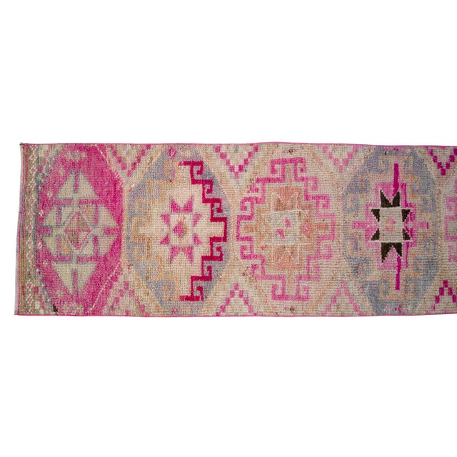 Textile 1970s Pink Turkish Hand-Knotted Distressed Runner Rug For Sale - Image 7 of 10