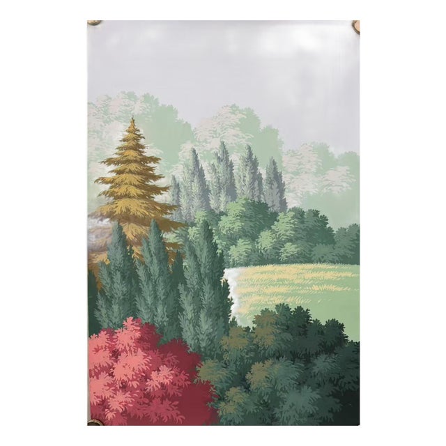 Landscape Forest Mural Wallpaper, Hand Painted Nature Wall Covering, Elegant Woodland Scenery Wallpaper Panel, Luxury Interior Decor For Sale