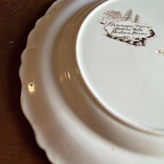 Antique Brown Transferware Staffordshire Plate, "Baker's Falls, Hudson River" For Sale - Image 11 of 14
