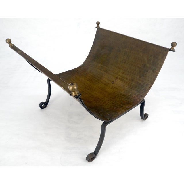 Mid-Century Modern Hammered Copper & Wrought Iron Base Ball Finials Arts & Crafts Magazine Rack For Sale - Image 3 of 13