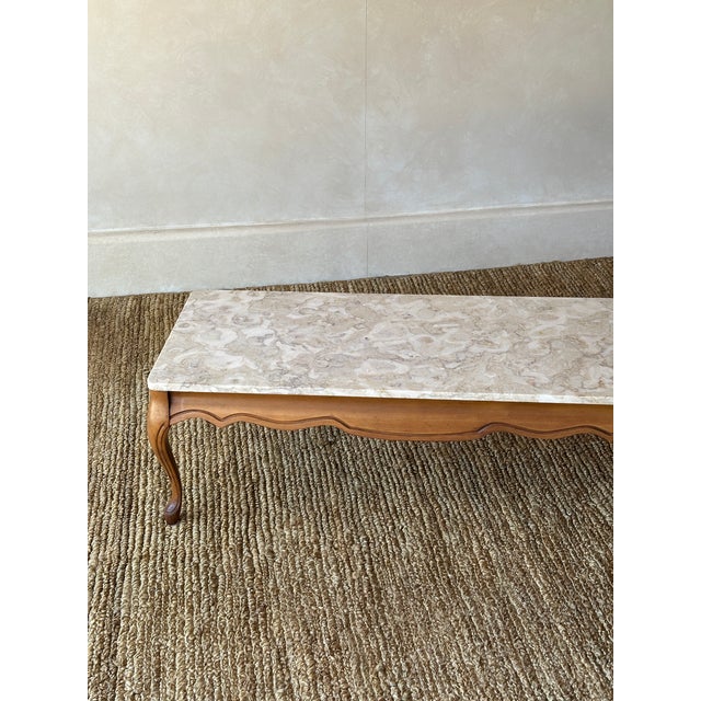 1950s French Provincial Marble and Carved Maple Coffee Table For Sale - Image 4 of 14