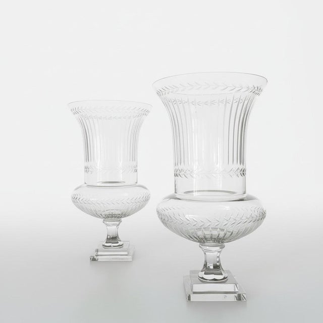 - Pair of large antique glass vases in classical Greek krater / amphora form. Western European, possibly French or...
